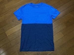 ★即決★JCREW ジェイクルー★クルーネック半袖Tシャツ★ブルー×ネイビー★S★切り替えし★ポケットT★アメリカントラッド★送料230円★