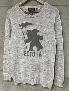 希少デザイン！ ビッグロゴ！ GOTCHA GOLF ガッチャ ゴルフ ニット セーター グレー Lサイズ メンズ ゴルフウェア ○ 新規×