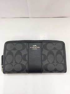 COACH/コーチ シグネチェー柄 ラウンドファスナー 長財布 ブラックカラー