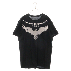 AX ARMANI EXCHANGE アルマーニ エクスチェンジ フロント イーグルロゴ プリント 半袖Tシャツ カットソー ブラック