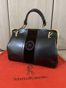 希少　ロベルタ ディ カメリーノ　ROBERTA DI CAMERINO カラベラ　　バゴンギ　美品　ブラック×ブラウン　レザー×シルクベルベットコンビ