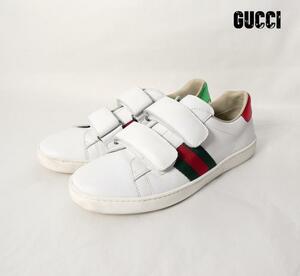 美品 GUCCI グッチ サイズ34 シェリーライン レザー ベルクロ ローカット スニーカー 白 オフホワイト