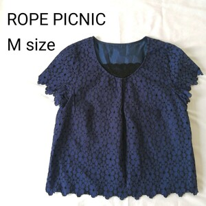 未使用 ROPE PICNIC カットソー 半袖Tシャツ 花柄 ネイビー ブラウス