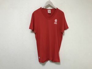 美品本物フランクリンマーシャルFRANKLINMARSHALLコットンロゴプリントVネック半袖Tシャツ旅行トラベルメンズイタリア製L赤レッド