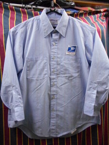 elbeco US POSTALSERVICE ワークシャツ ストライプ ワッペン サイズ17.5 大きめ ビッグサイズ 