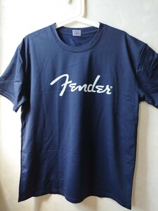 ♪フェンダー 速乾Tシャツ Fender T-Shirt スパロゴ Spaghetti Logo ストラト テレキャスター ネイビー