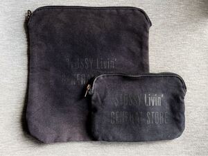 激レア★廃盤☆STUSSY Livin’GENERAL STORE コットンキャンバスポーチ2点セット☆ネイビー ステューシー