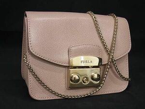 1円 ■美品■ FURLA フルラ メトロポリス レザー チェーン クロスボディ ショルダーバッグ 斜め掛け 肩掛け レディース ピンク系 AZ5702