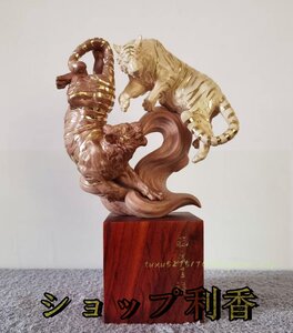 置物 干支 寅 虎 開運 トラ 本金 切金 木彫 美術工芸品 全高約31cm