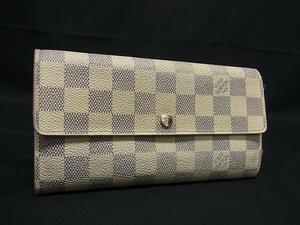 1円 LOUIS VUITTON ルイヴィトン N61735 ダミエアズール ポルトフォイユサラ 二つ折り 長財布 ウォレット アイボリー系 FE6733