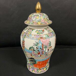 大花瓶 花器 大壷 金彩 色絵 宮廷人物図 花 鳥 模様 中国美術 陶磁器 置物 インテリア　102803w/T18（120）