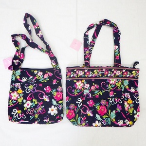 A24-1183【2点セット】Vera Bradley ヴェラブラッドリー　トートバッグ＆ショルダー　Ribbons　ネイビー×マルチ　花柄　タグ付き保管品