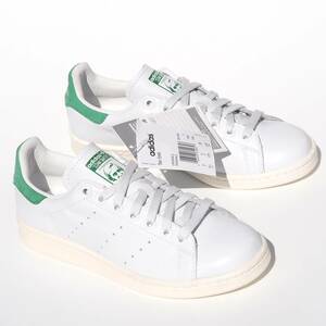 デッド!! 23.5cm 新品 14年製 adidas Originals スタンスミス 白緑 レザー 顔付き 天然皮革レザー