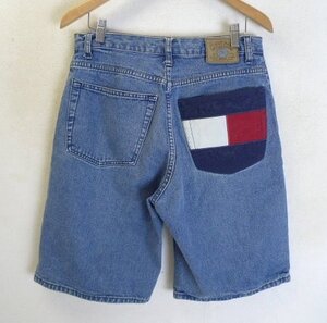 ◆Tommy Jeans トミー　ジーンズ 90s デニム ハーフパンツ バックロゴ ショーツ サイズ31　美 薄ブルー