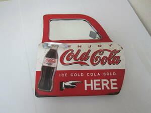 ＊ENJOY colacola ICE COLD COLA SOLD HERE アメリカン雑貨 アンティーク レトロ ブリキ看板 壁掛け ミラー付き ドア型 看板