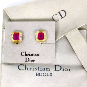 美品 クリスチャンディオール イヤリング ルビー モチーフ ビジュー ゴールド ピンク Christian Dior 