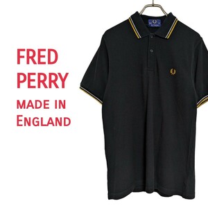 定価15400円 イギリス製 FREDPERRY M12 ポロシャツ ブラック 黒 フレッドペリー 半袖 ビッグサイズ大きめ LからXLサイズ相当 正規品