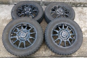 【軽四! AIRBERG ブラック アルミ ホイール&バリ山 スタッドレス 4本セット Goodyear ICENAVI6 13×4.00B +43 4穴 PCD100 155/65R13】