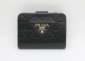 プラダ トライアングルモチーフ入り レザー 財布 1ML018 2CLU F0002 ブラック コンパクト SOFT CALF TRIAN PRADA z24-2253 中古品 z_b