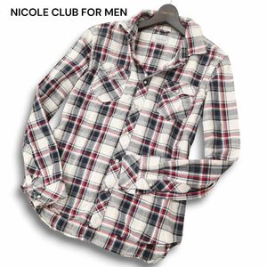 NICOLE CLUB FOR MEN ニコルクラブ フォーメン 通年 長袖 襟ワイヤー★ ワーク チェック シャツ Sz.46　メンズ　C4T07916_9#C