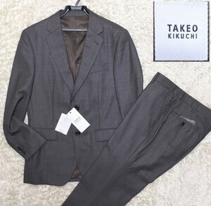 【未使用★定価約9万円】Lサイズ TAKEO KIKUCHI 2Bスーツ上下セット/セットアップ◆DORMEUIL社グレーバーズアイ生地★タケオキクチ (6101)