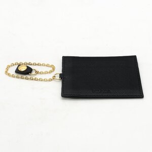 ◎N145 PRADA プラダ チェーン付き パスケース 黒 ブラック ゴールド金具 定期入れ レディース(ma)