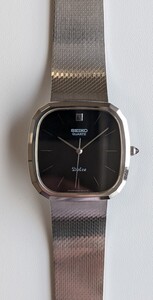 稼働 希少 箱付 SEIKO Dolce セイコー ドルチェ 6030-5200 メンズ 1981年製 腕周り約18cm サファイヤガラス オニキスリューズ SS スクエア