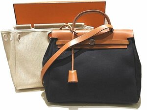 HERMES エルメス エールバッグPM 2WAY ハンドバッグ ◇ □にE刻印 替えバッグ ブラック & ナチュラル ブラウン レザー ▼ サト000/6E