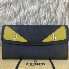 【希少】FENDI フェンディ バグズアイ モンスター クリスタル 長財布 黒