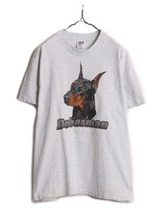 90s USA製 ドッグ アート イラスト プリント Tシャツ メンズ L 古着 90年代 オールド 犬 アニマル シングルステッチ ヘビーウェイト 灰 杢