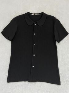 COMME des GARCONS プリーツ半袖シャツ sizeM ブラック 黒 ラウンドカラー コムデギャルソン 美品