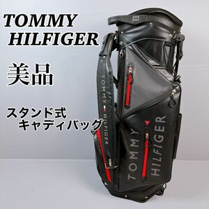 【美品】TOMMY HILFIGER / トミーヒルフィガー　キャディバッグ　レザー調　スタンド式　6分割　ゴルフバッグ