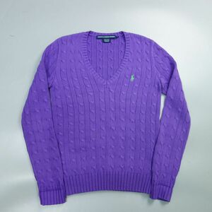 極美品 ラルフローレンスポール ポニー刺繍 ケーブルニット セーター 紫 レディース S