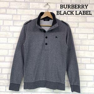 BURBERRY BLACK LABEL バーバリー ブラックレーベル 長袖 スウェット トレーナー ハーフボタン ハイネック ナイトロゴ 刺繍ロゴ サイズ2