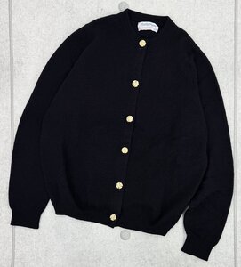 70s 英国製 Ballantyne バランタイン カシミヤ 100% ニット クルーネック カーディガン セーター 42/XL 黒×金釦 旧タグ 80s ヴィンテージ