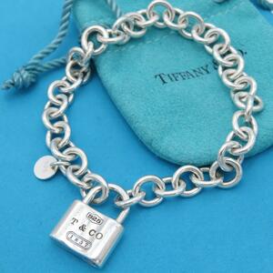 【送料無料】美品 Tiffany&Co. ティファニー カデナ シルバー ロック ブレスレット ドーナツ チェーン SV925 1837 カギ 南京錠 YO25