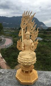 最新作 総檜材 木彫仏像 仏教美術 精密細工 不動明王像 30cm FQ-64