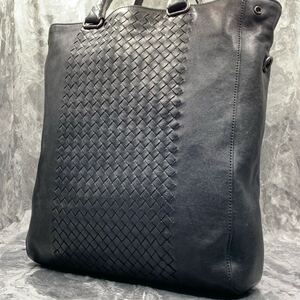 1円【美品】BOTTEGA VENETA ボッテガヴェネタ メンズ イントレチャート トートバッグ ビジネスバッグ レザー ブラック 黒色 A4収納