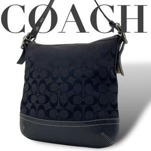 美品　COACH コーチ　ショルダーバッグ　シグネチャー　レザー　ブラック