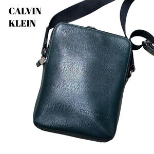 1円〜CALVIN KLEIN カルバンクライン オールレザー ショルダーバッグ グリーン 緑 サコッシュ ボディバッグ CK