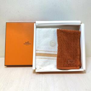 B)未使用タグ付 HERMES/エルメス ハンドタオル 101566M-03/101507M-03 オレンジ31×31cm 白33×31cm ハンカチ I1601