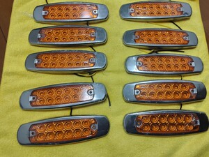 トラックサイドマーカー 12LED 12~30v　10個！セット　アンバー　ステンレス枠　車高灯　防水　トレーラー大型　乗用車　薄型　保護膜