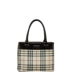 バーバリー ノバチェック ハンドバッグ ホワイト ブラック キャンバス レザー レディース BURBERRY 【中古】