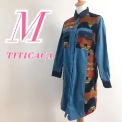 TITICACA Mサイズ デニムシャツ カジュアルコーデ 総柄 ブルー