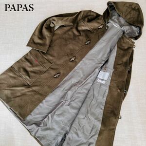 【美品】PAPAS パパス ダッフルコート フード アンゴラ ウール トグル釦 オリーブ 48M 日本製