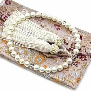 新品 永善念珠屋 手作り 念珠 女性 じゅず 全ての宗派で使える 珠袋付き 天然貝 頭付房 貝パール 女性用 数珠 98