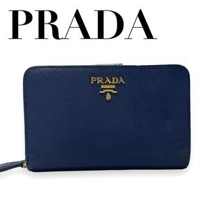 PRADA サフィアーノ メタル 二つ折り コンパクト ウォレット 正規品　青