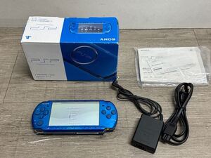 ☆ PSP ☆ プレイステーションポータブル PSP-3000 バイブラントブルー 動作品 本体 アダプター 箱 説明書 付属 バッテリー欠品 SONY 2102