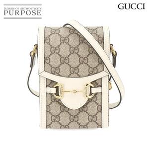 未使用 展示品 グッチ GUCCI ホースビット1955 ミニ ショルダー バッグ GGスプリーム レザー ホワイト ベージュ 625615 90256807