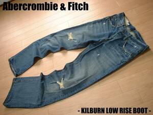 Abercrombie & Fitch秀逸ダメージ加工KILBURNジーンズW30ローライズブーツ正規アバクロンビー&フィッチLOW RISE BOOTクラッシュリメイク